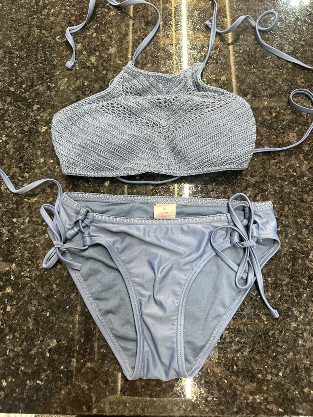 Kids BlueCrochet High Neck Bikini Set